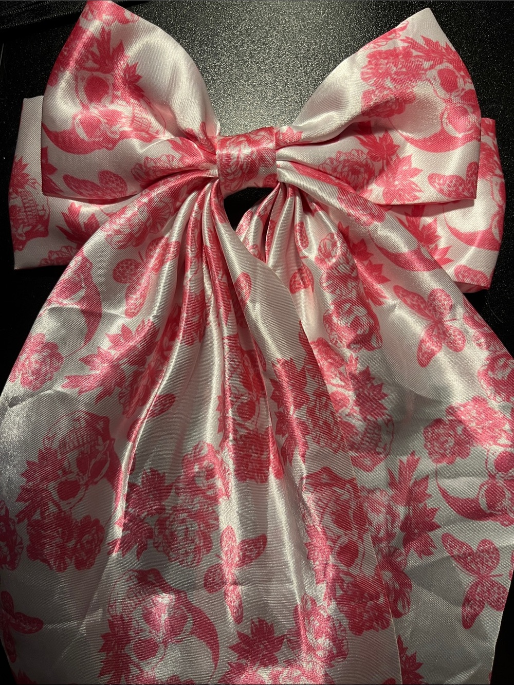 Pink skull Floral Satin Bow